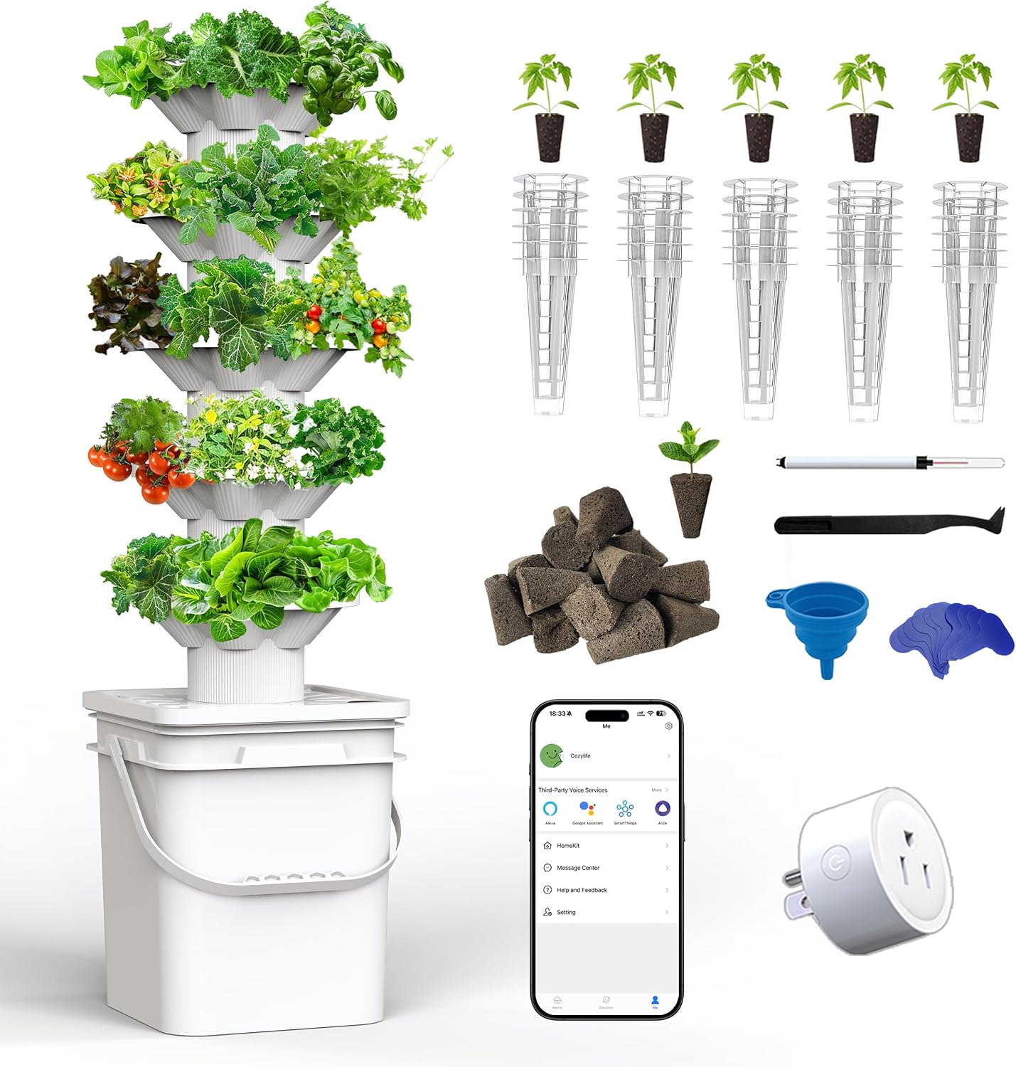 Hydroponic Tower - Hydroponisches Anbausystem-Set 5-Schicht-Hydroponik-Turm 30 Pflanzlöcher Platzsparendes