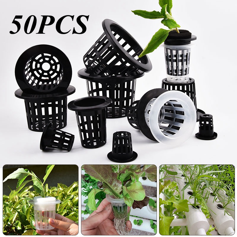 Hydroponic Grow Pod - 50 Stück Schwarz-Weiße Erdlose Netz-Pflanzentöpfe, Netzkorbhalter